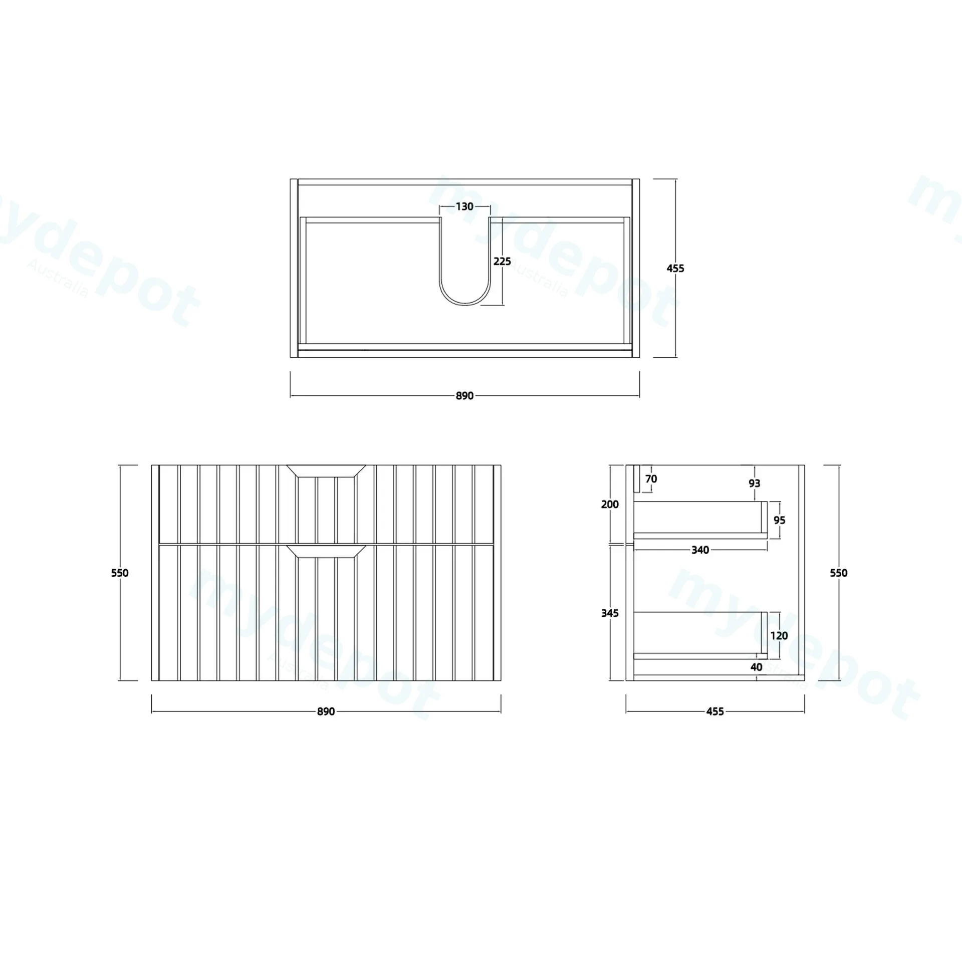 900mm Aria Matte White MDF Two Drawers Wall Hung Bathroom Vanity Cabinet Only With Handle view 6