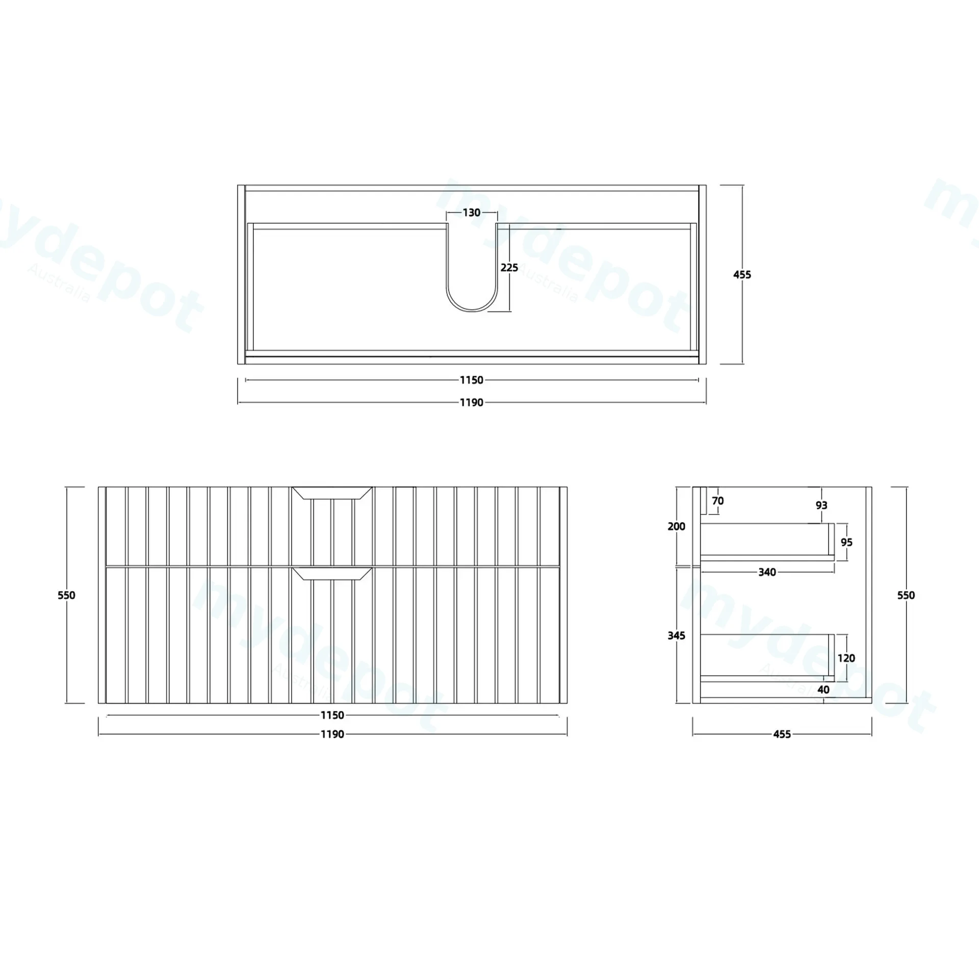 1200mm Aria Matte White Mdf Two Drawers Wall Hung Bathroom Vanity Cabinet Only With Handle view 6