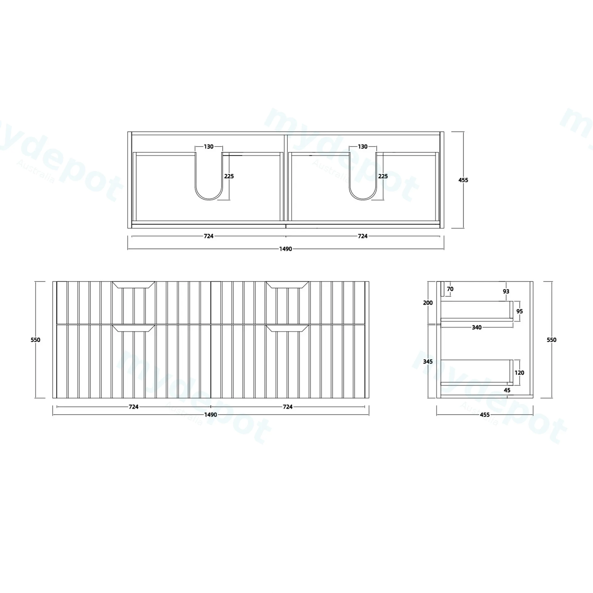 1500mm Aria Matte White Mdf Four Drawers Wall Hung Bathroom Vanity Cabinet Only With Handle view 6