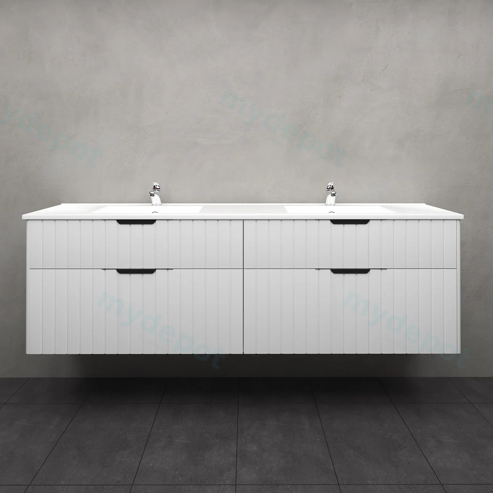 1800mm Aria Matte White MDF Four Drawers Wall Hung Bathroom Vanity Cabinet Only With Handle view 2