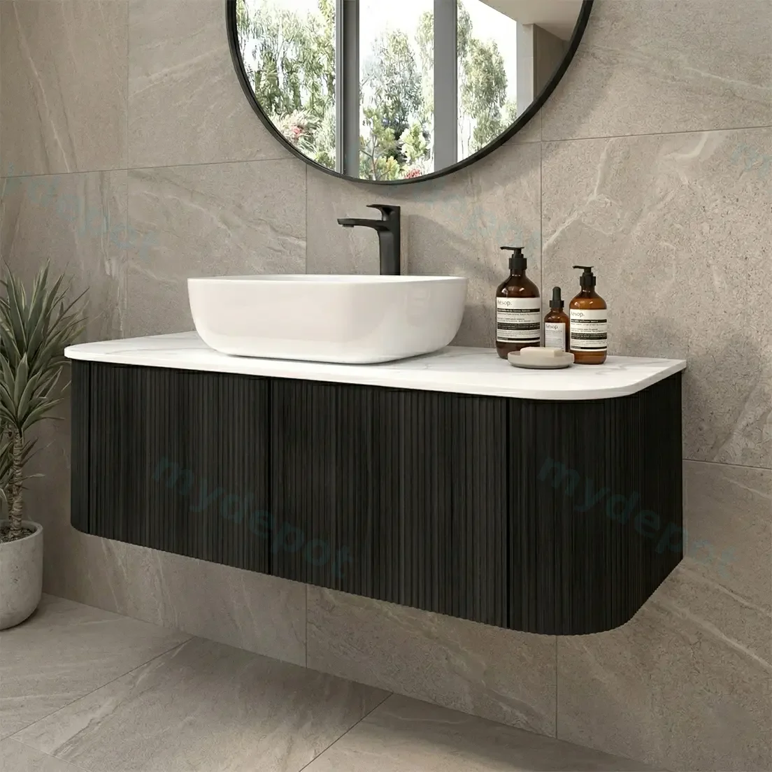 Kiama 1200mm Bottega Oak Two Drawers Curved Wall Hung Vanity Cabinet Only view 2