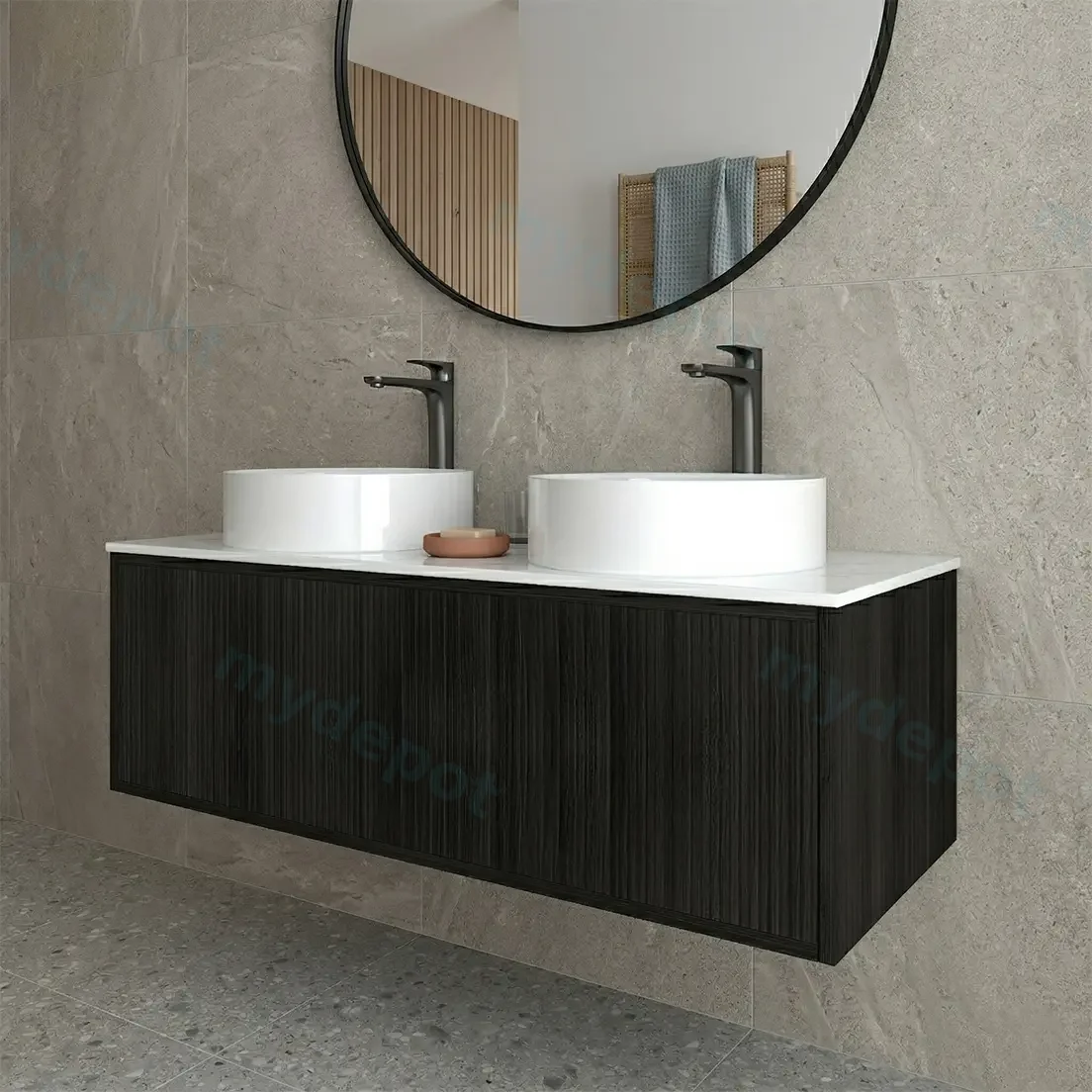 Kiama 1200mm Bottega Oak One Right Drawer One Left Door Wall Hung Vanity Cabinet Only view 2