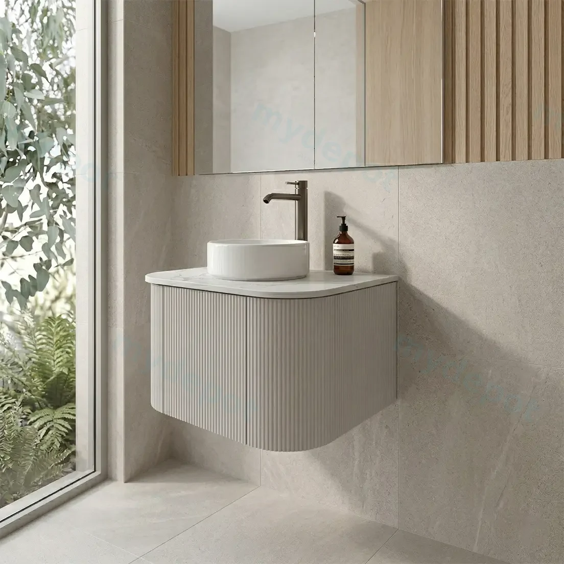 Kiama 600mm Matte White One Door Curved Wall Hung Vanity Cabinet Only view 2