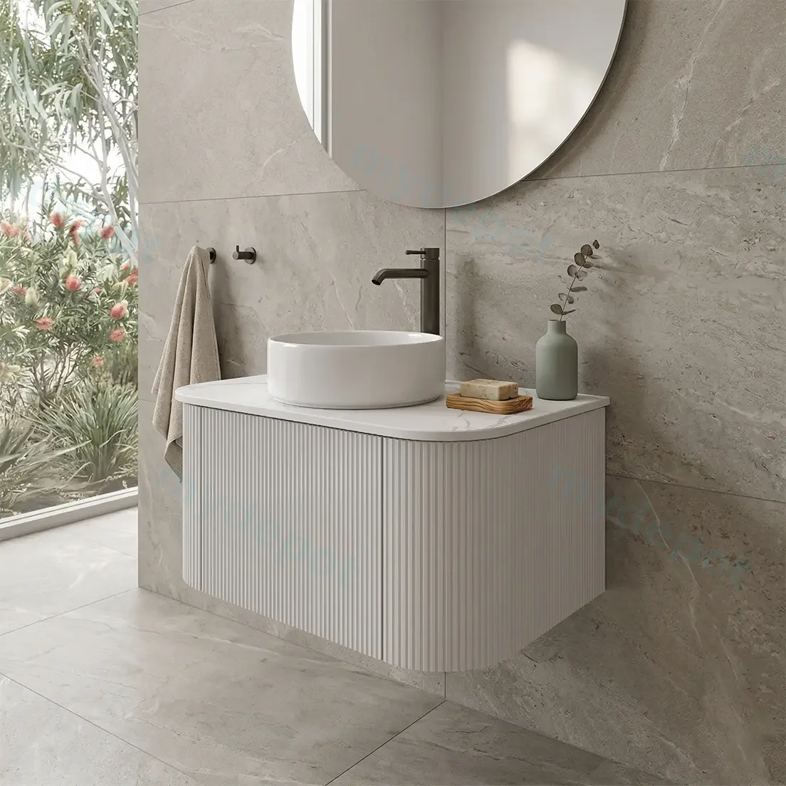 Kiama 750mm Matte White One Drawer Curved Wall Hung Vanity Cabinet Only view 2