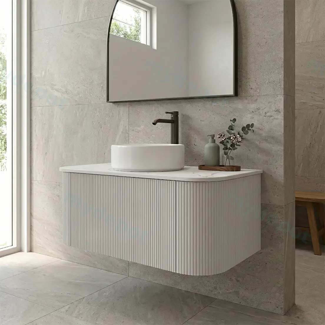 Kiama 900mm Matte White One Drawer Curved Wall Hung Vanity Cabinet Only view 2