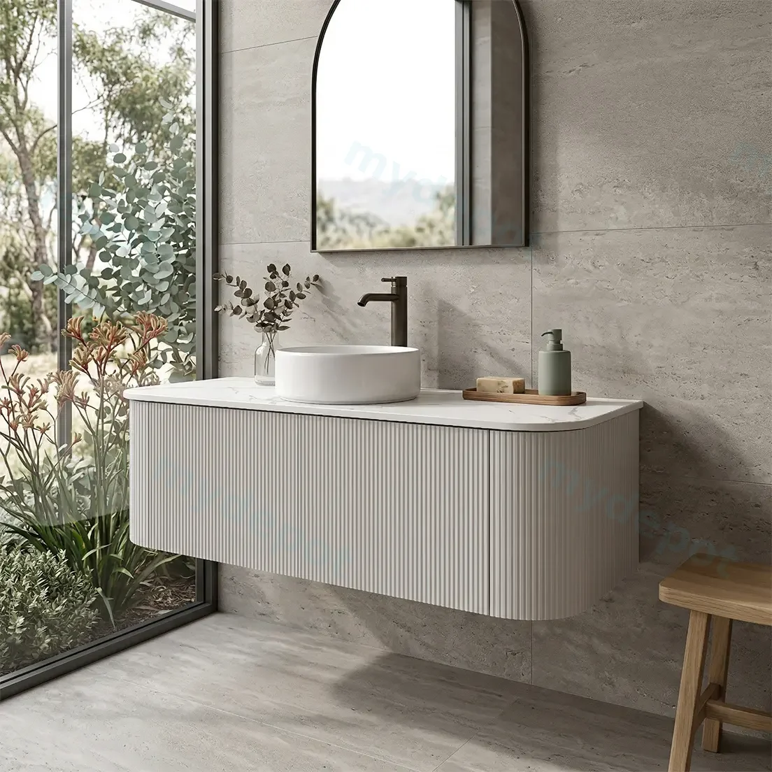Kiama 1200mm Matte White Two Drawers Curved Wall Hung Vanity Cabinet Only view 2