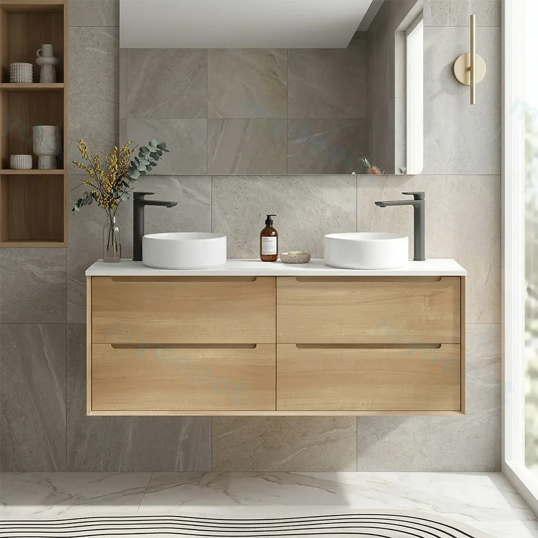 1500mm Bell Collection Natural Oak Plywood 4 Drawers Wall Hung Bathroom Vanity Cabinet Only view 3