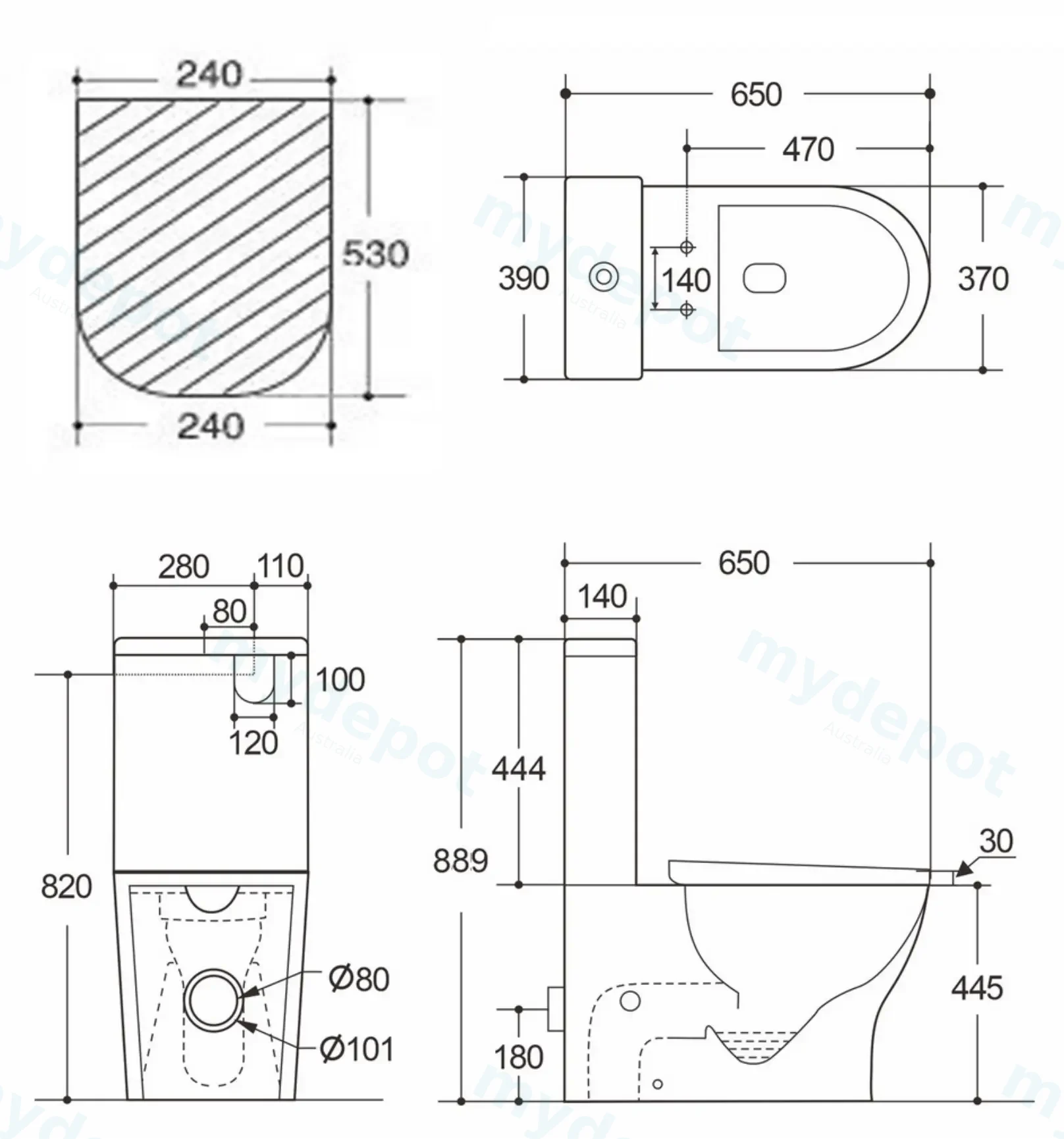 650*390*900mm Verona Tornado Rimless Toilet Suite view 4