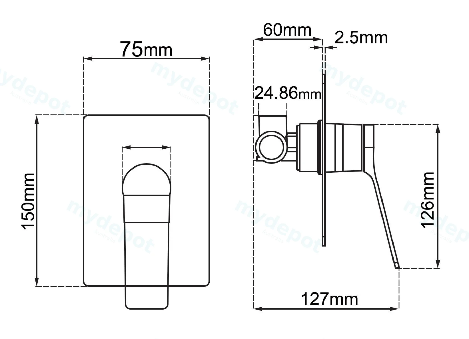 Rushy Square Brushed Nickel Built-in Shower Mixer(Brass) view 2