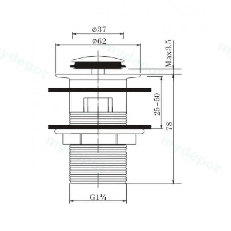 40mm Brushed Gun Metal Grey Solid Brass Bathtub Mushroom Pop Up Waste Drain NO Overflow view 2