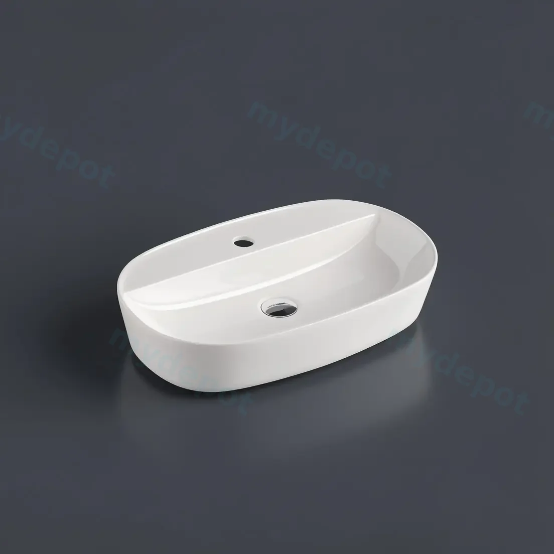 605*385*120mm Above Counter Oval Basin With Mixer Hole view 2