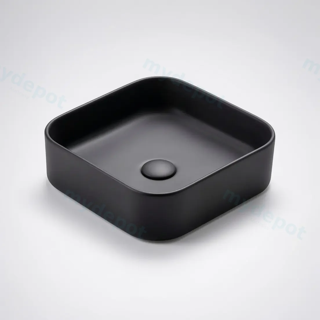 370*370*113mm Matte Black Kliff Fine Ceramic Above Counter Basin No Overflow,32mm Waste view 2