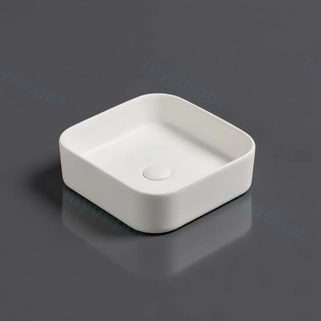 370*370*113mm Matte White Kliff Fine Ceramic Above Counter Basin No Overflow,32mm Waste view 2