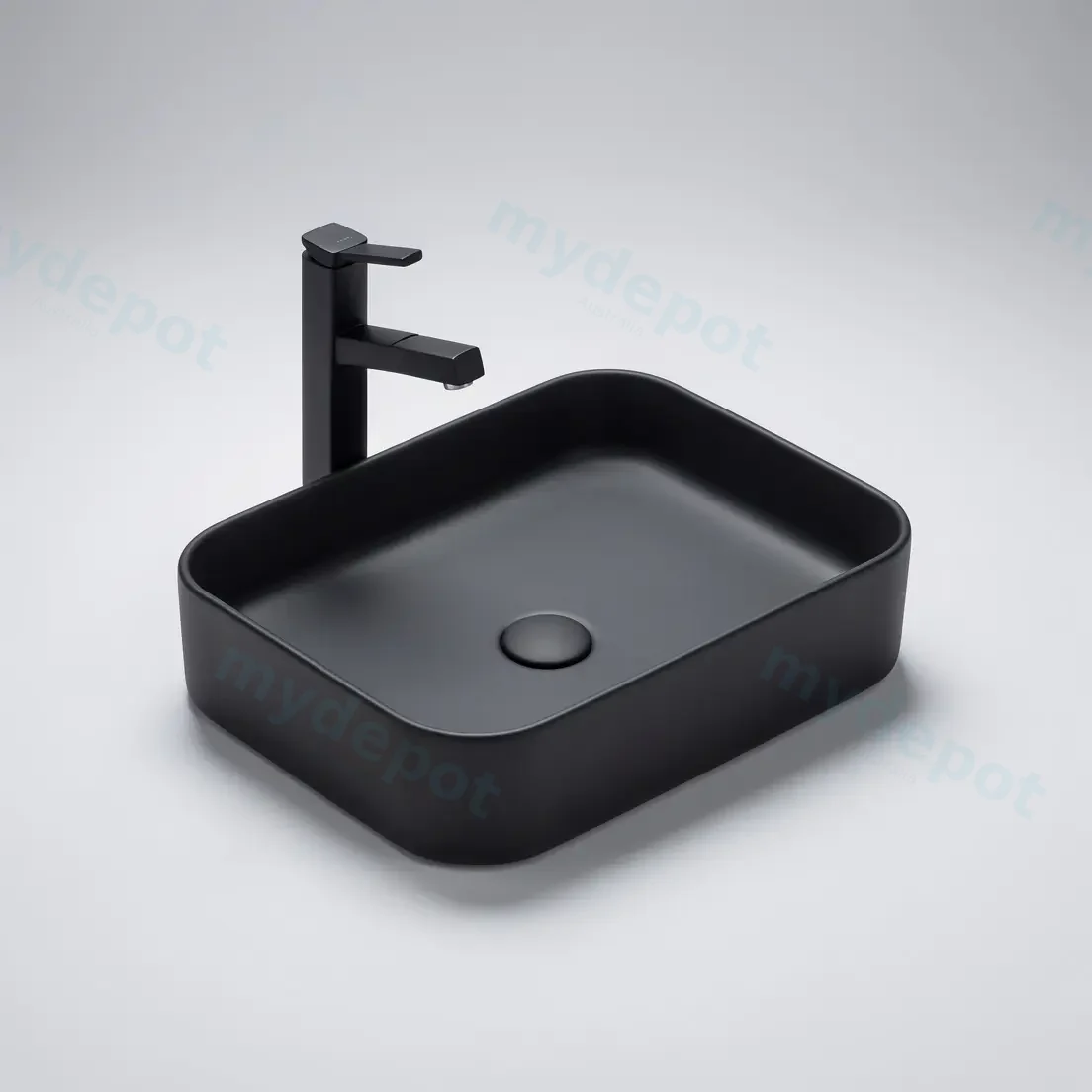 500*370*110mm Matte Black Kliff Fine Ceramic Above Counter Basin No Overflow,32mm Waste view 2