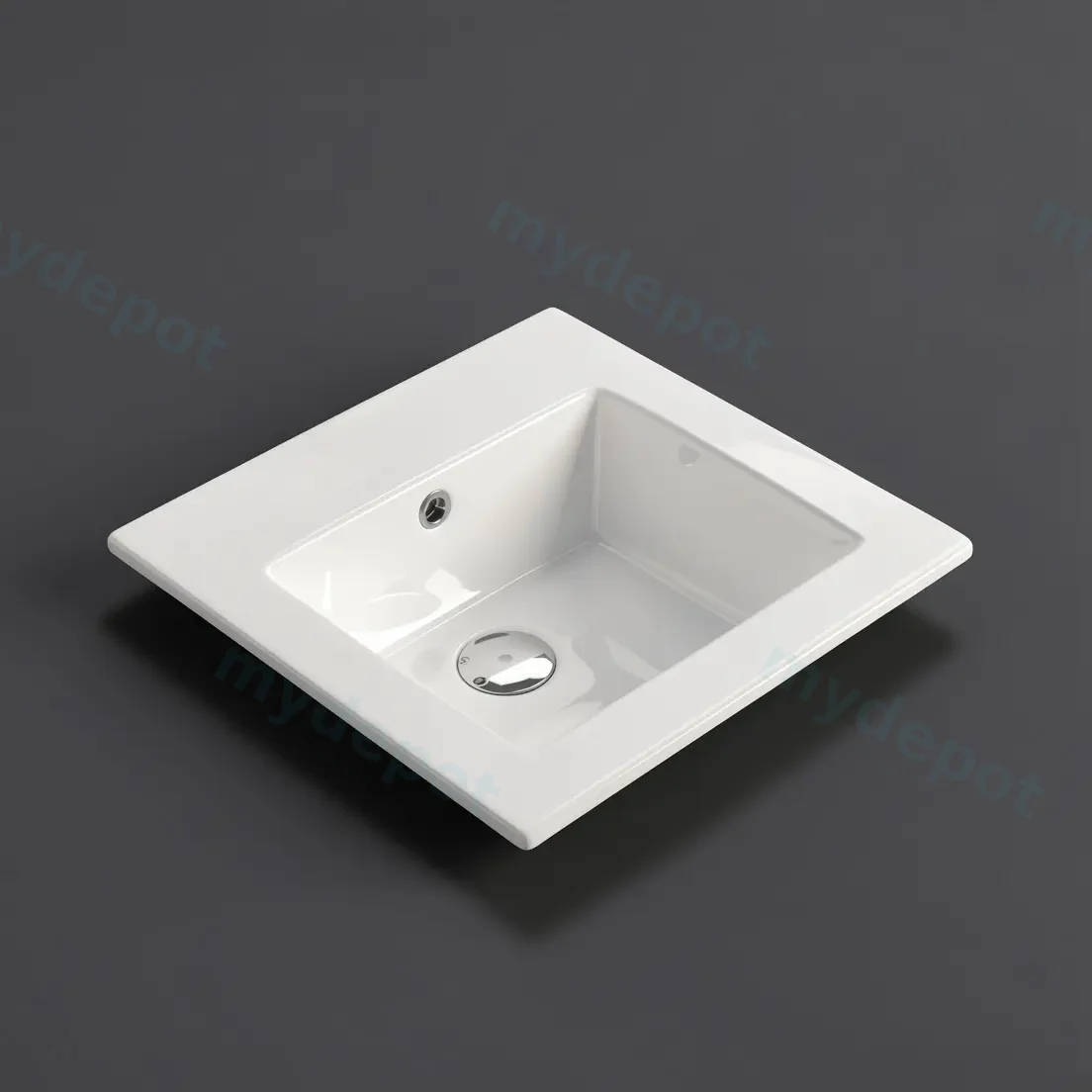 415*415*170mm Gloss White Crete Fine Ceramic Insert Basin Tap Hole Overflow,32mm Waste view 3