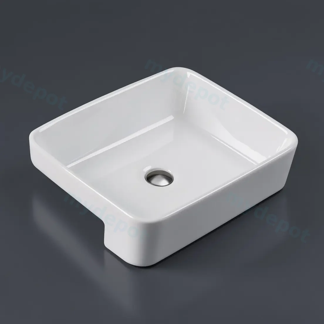 480*377*135mm Gloss White Kliff Fine Ceramic Semi Ress Basin Tap Hole No Overflow,32mm Waste view 2