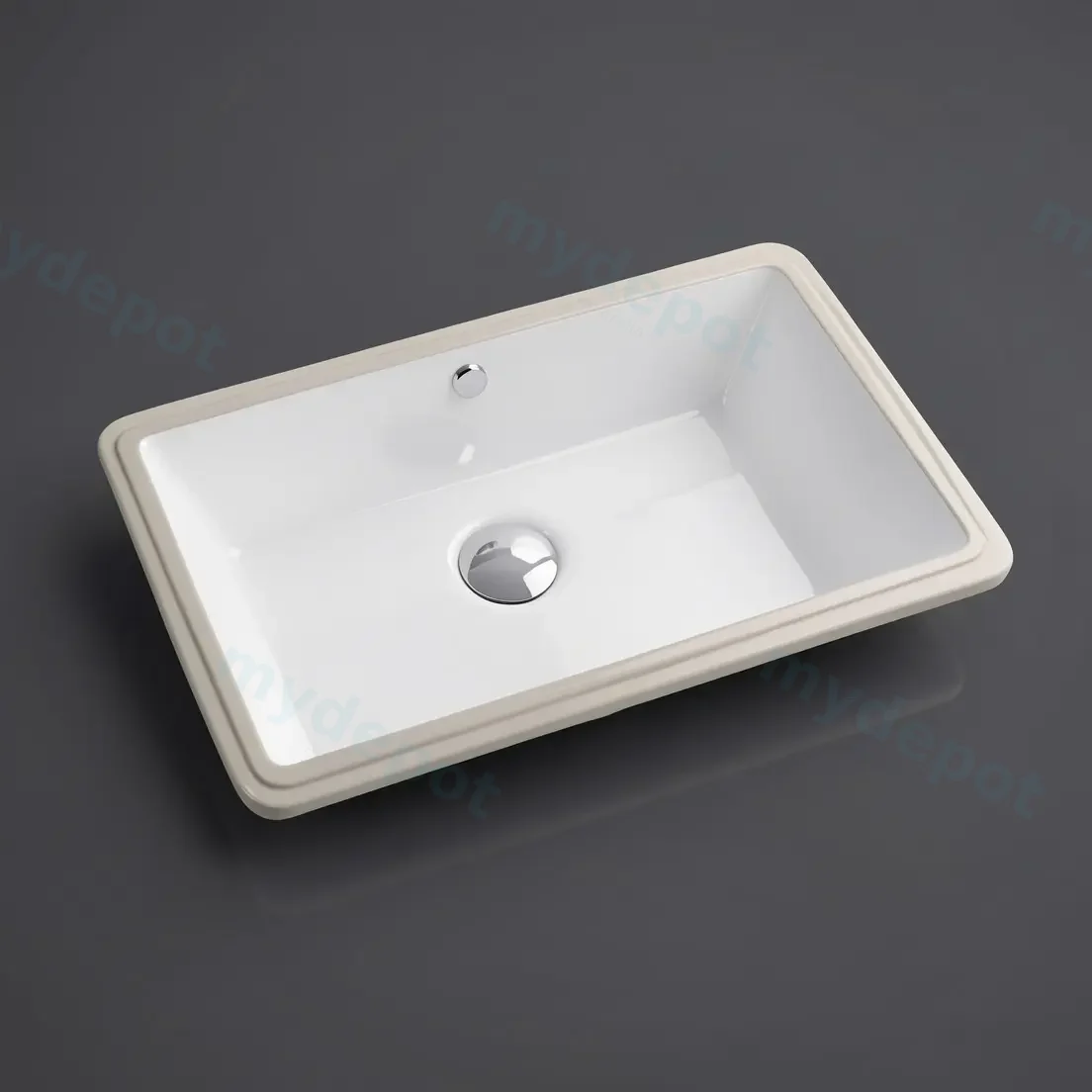 525*345*185mm Gloss WhitCrete Fine Ceramic Under Counter BasinWith Overflow,32mm Waste view 2