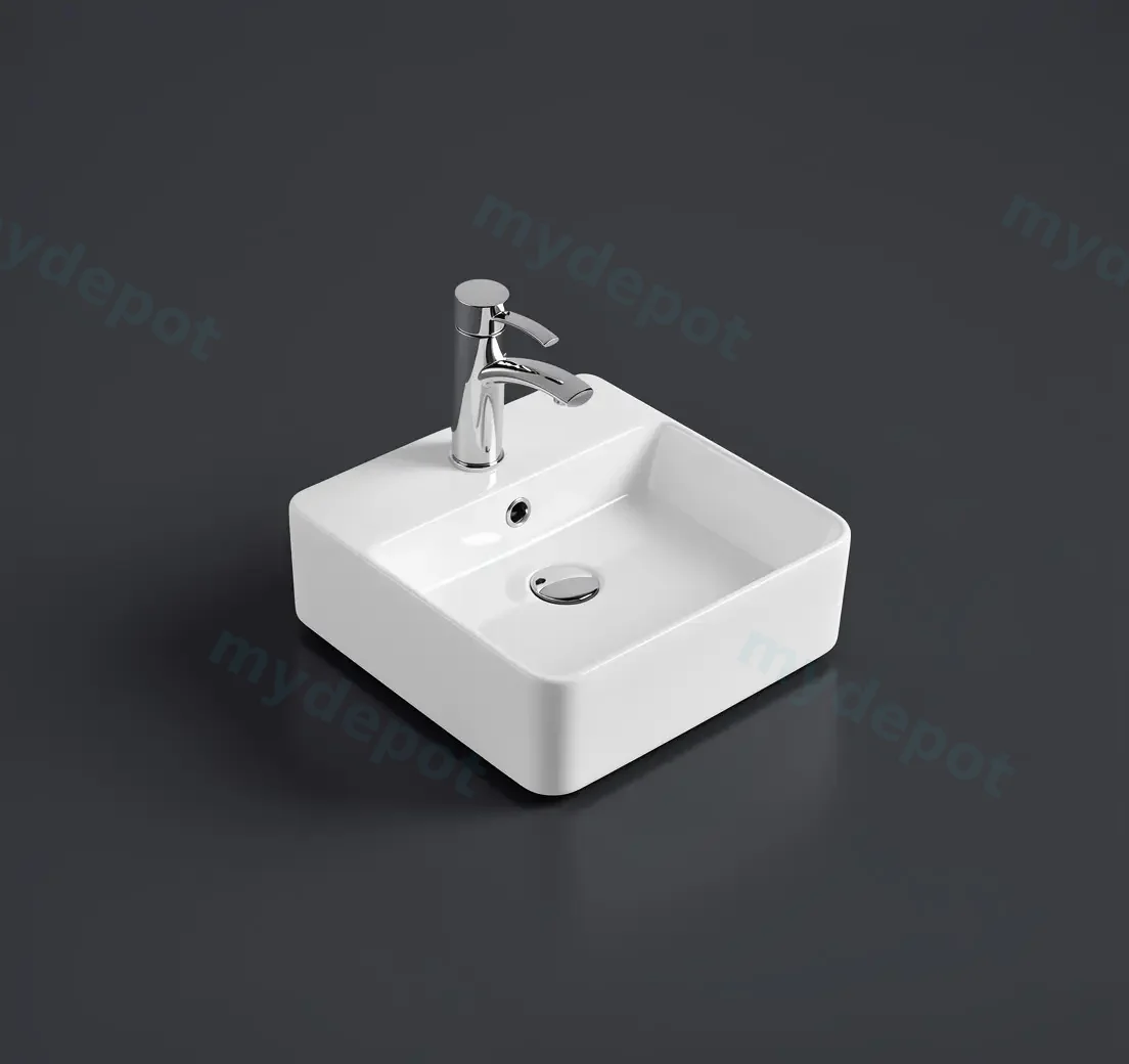 385*385*125mm Gloss White Crete Fine Ceramic Wall Hung /Above Basin Tap Hole With Overflow,32mm Waste view 2