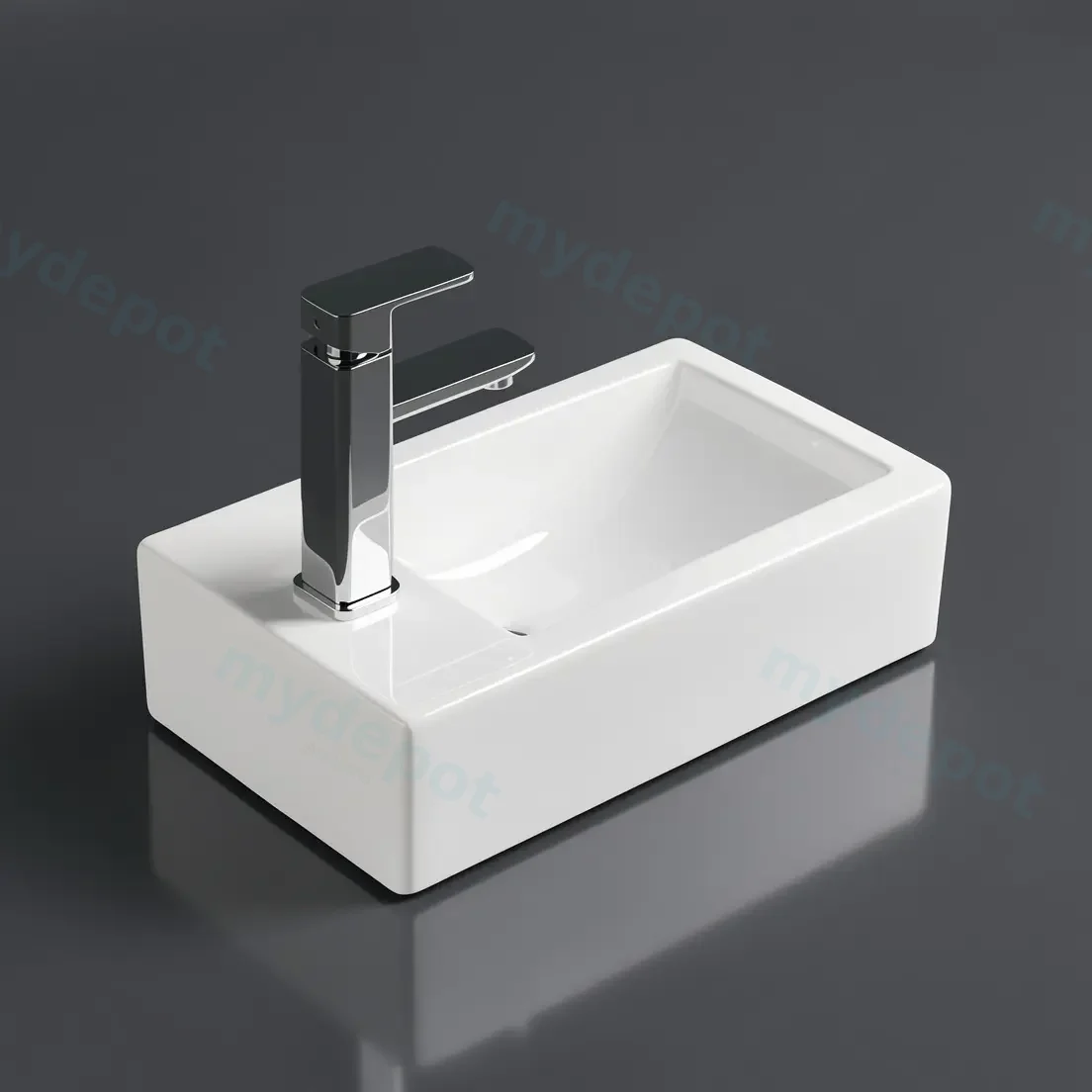 457*255*120mm Gloss White Crete Fine Ceramic Wall Hung Mini Basin Left Tap Hole No Overflow,32mm Waste view 2