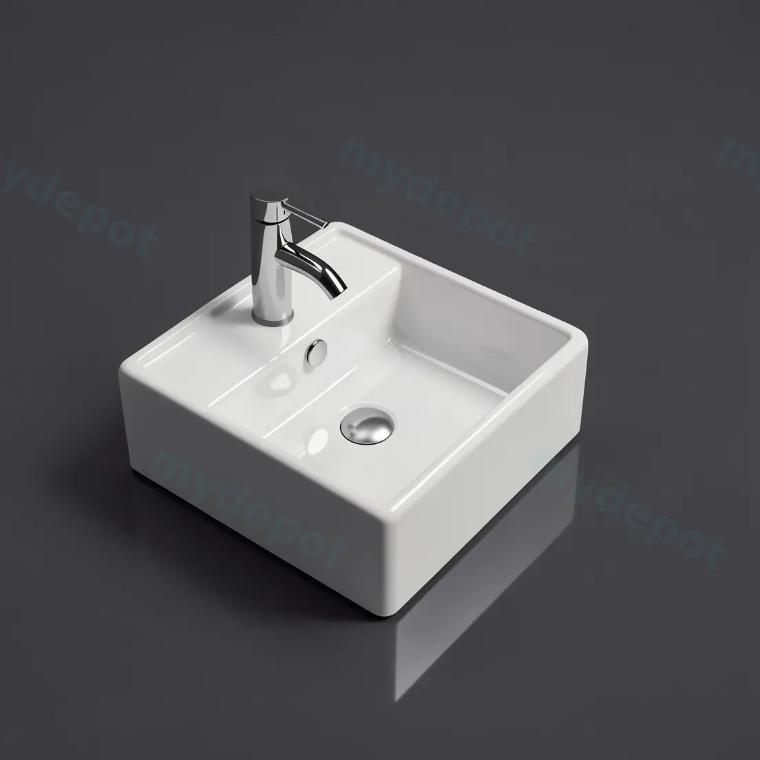470*463*165mm Gloss White Crete Fine Ceramic Wall Hung/Above Basin Tap Hole With Overflow,32mm Waste view 2