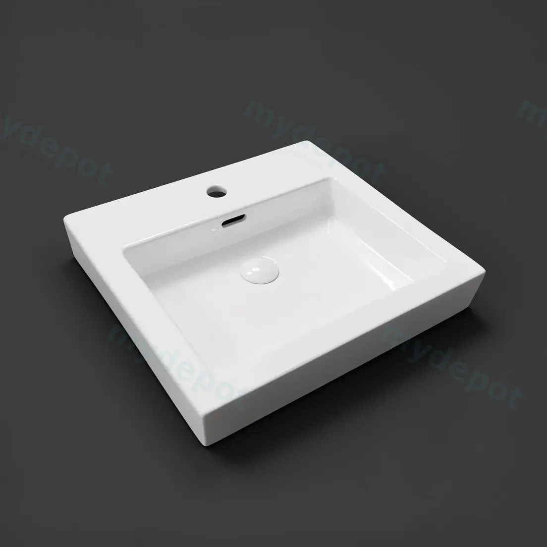 540*500*180mm Gloss White Kliff Fine Ceramic Insert Basin Tap Hole Overflow,32mm Waste view 2