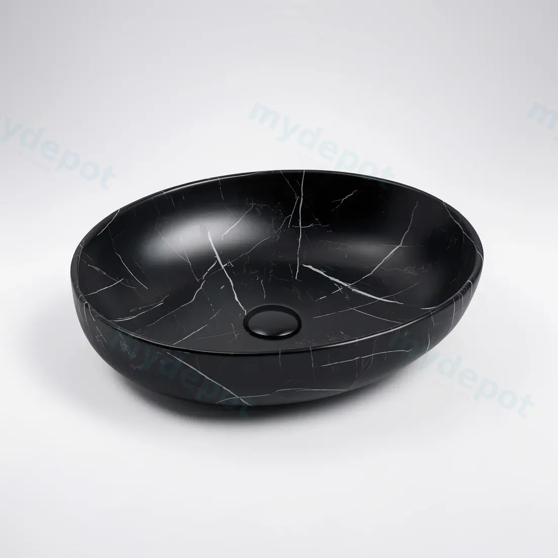520*395*130mm Matt Marble Black Carey Fine Ceramic Above Counter Basin No Overflow,32mm Waste view 2