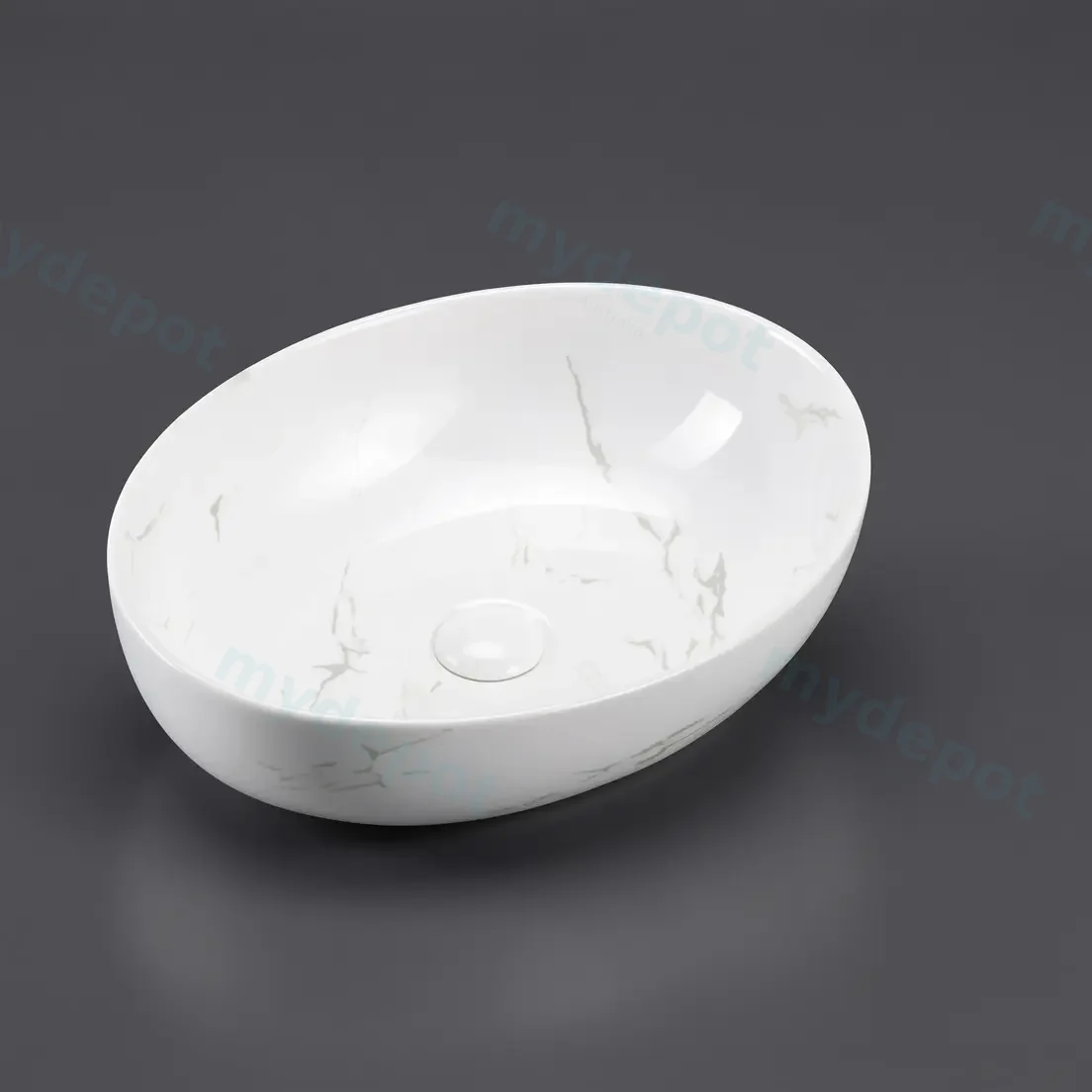 520*395*130mm Matt Carrara White Carey Fine Ceramic Above Counter Basin No Overflow,32mm Waste view 2
