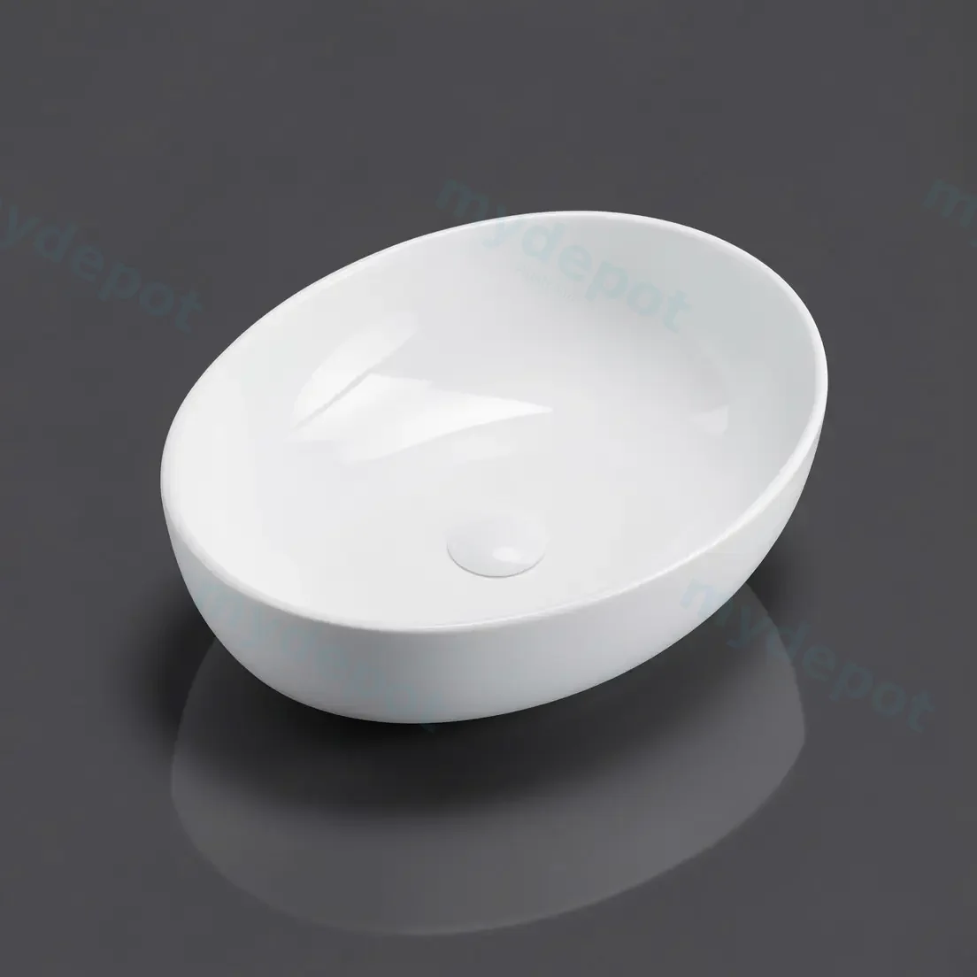 520*395*130mm Matt White Carey Fine Ceramic Above Counter Basin No Overflow,32mm Waste view 2