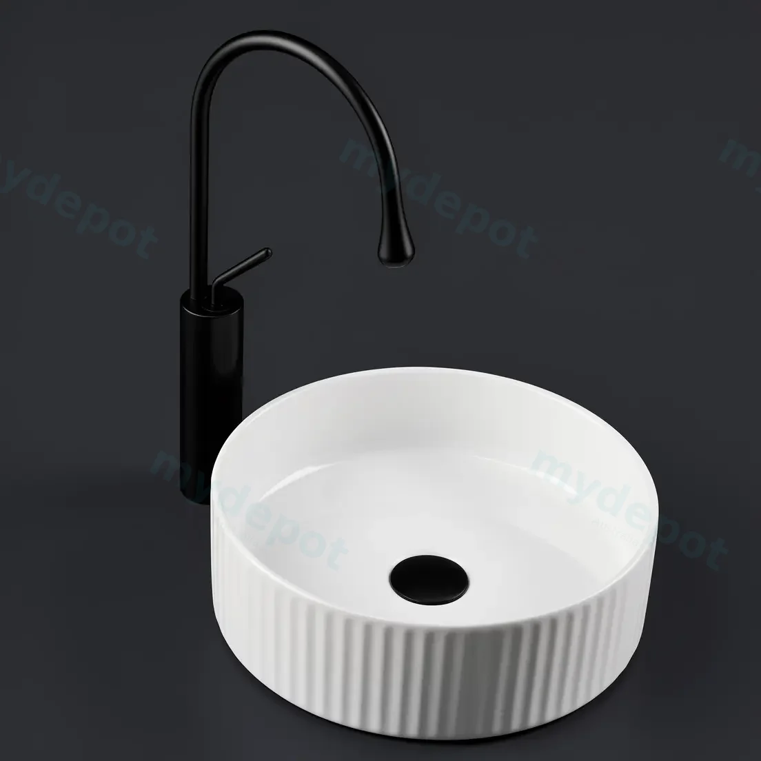 360*360*120mm Cora Above Counter Fluted Gloss White Circle Basin (New Arrival) view 7