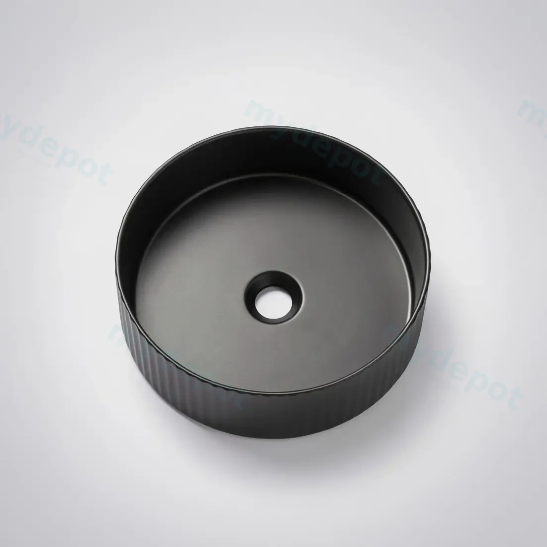 360*360*120mm Cora Above Counter Fluted Matt Black Circle Basin view 3