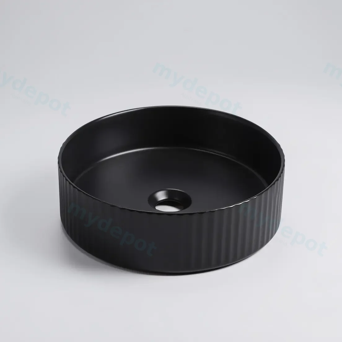 360*360*120mm Cora Above Counter Fluted Matt Black Circle Basin view 4