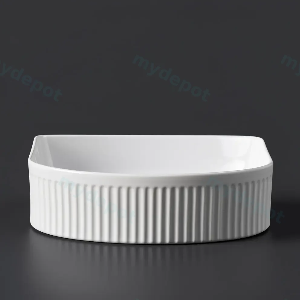 415*365*120mm Cora Above Counter Fluted Gloss White Arch Basin view 3