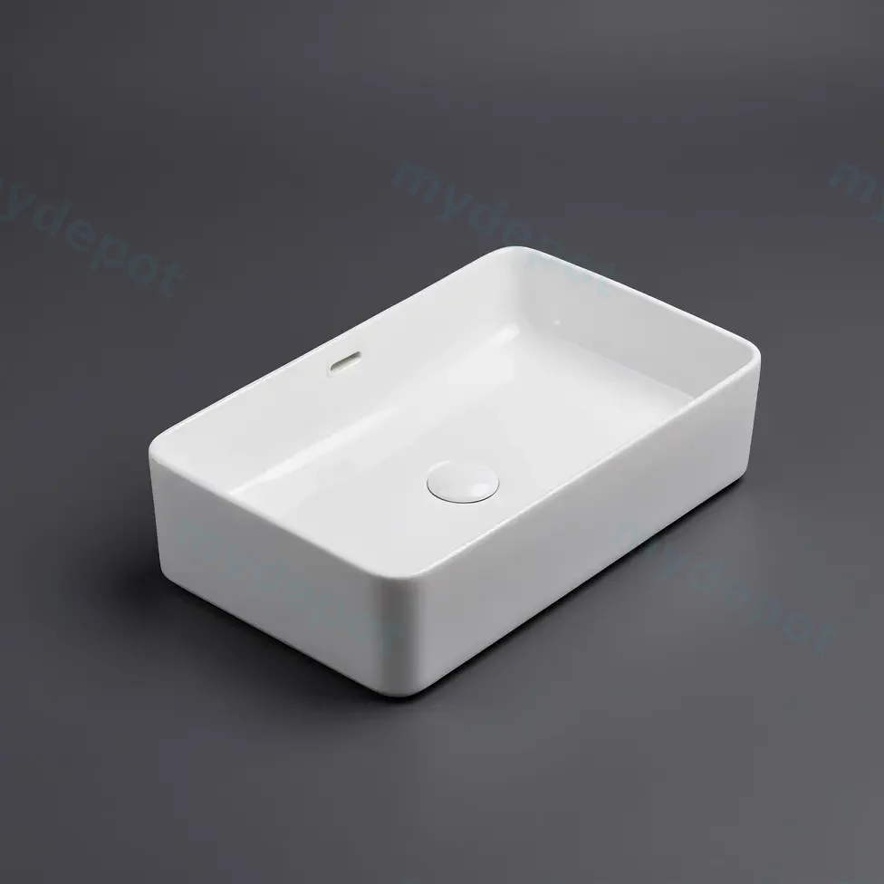 555*360*140mm Gloss White Crete Fine Ceramic Above Counter Basins Overflow,32mm Waste view 3