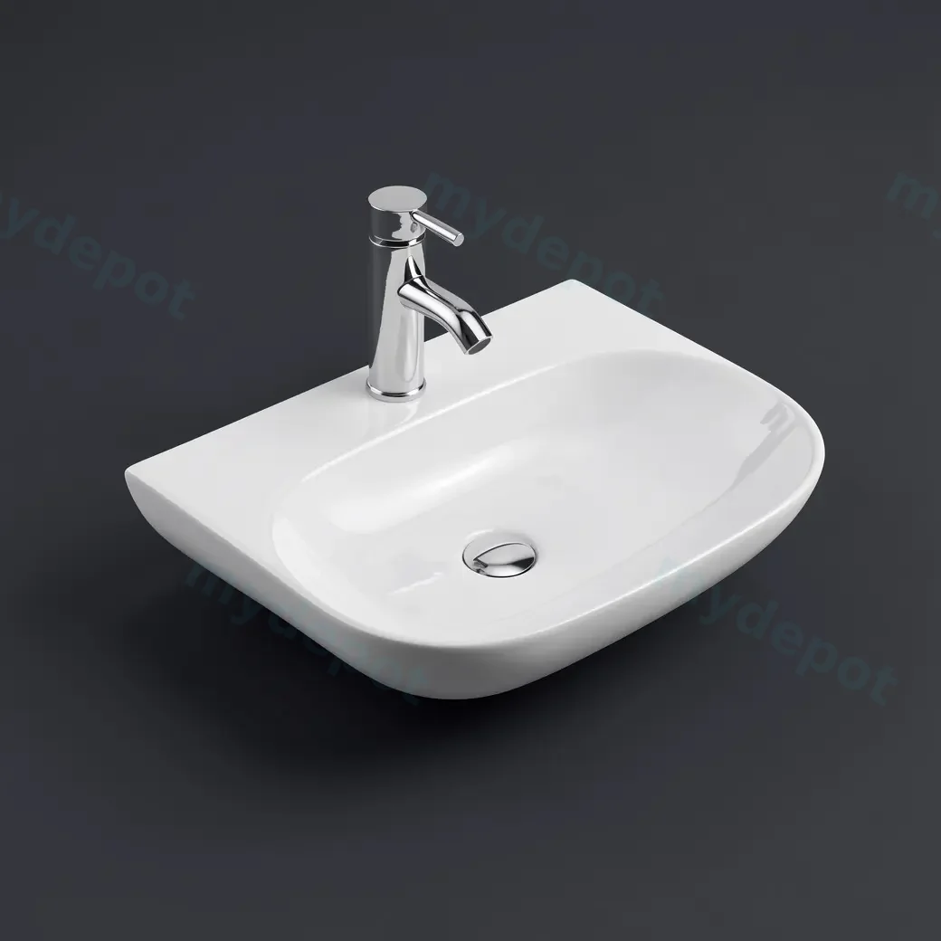 500*385*120mm Gloss White Ellips Fine Ceramic Wall Hung Basin Tap Hole No Overflow,32mm Waste view 2