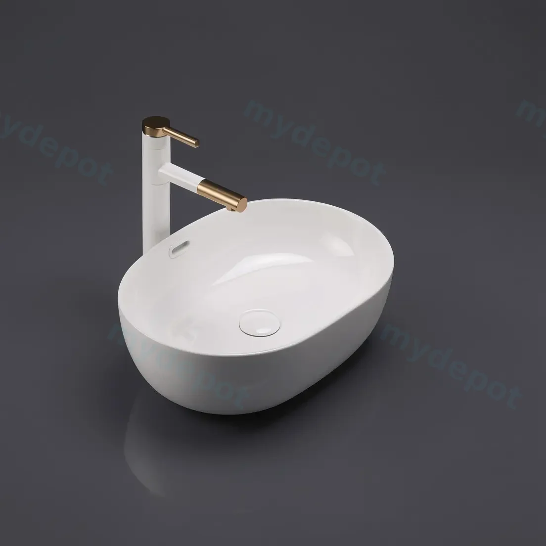490*350*140mm Gloss White Ellips Fine Ceramic Above Counter Basins Overflow,32mm Waste view 2