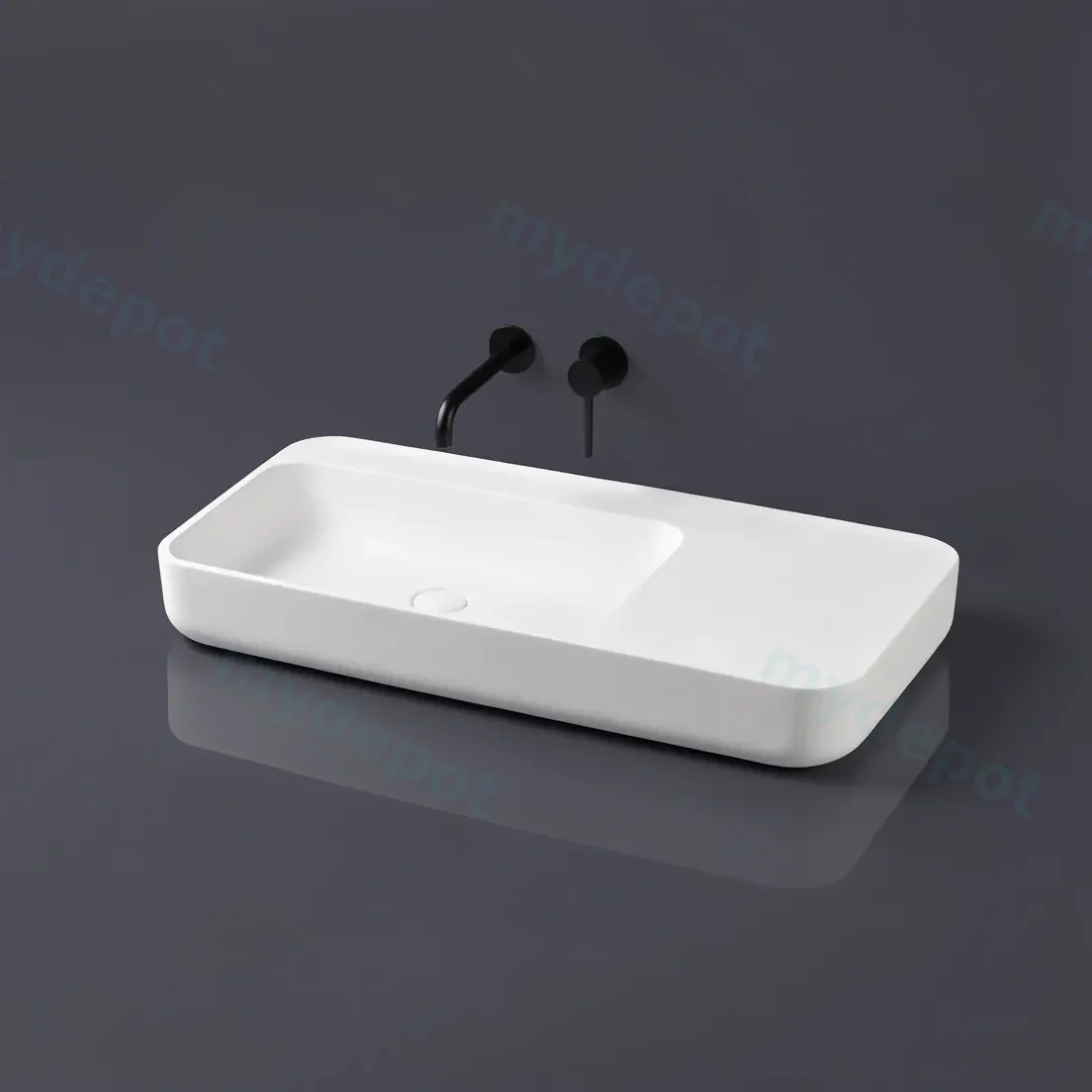 900*400*120mm Matt White Rocca Solid Surface Stone Wall Hung Basin With Semi Drill Tap Hole None Overflow 32mm Waste view 2