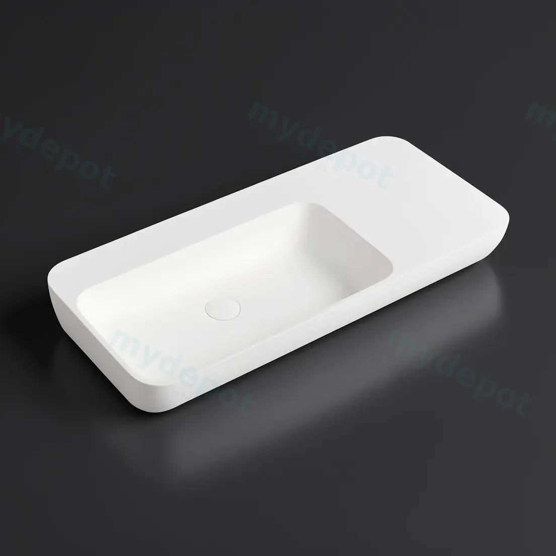 900*400*120mm Matt White Rocca Solid Surface Stone Wall Hung Basin With Semi Drill Tap Hole None Overflow 32mm Waste view 3