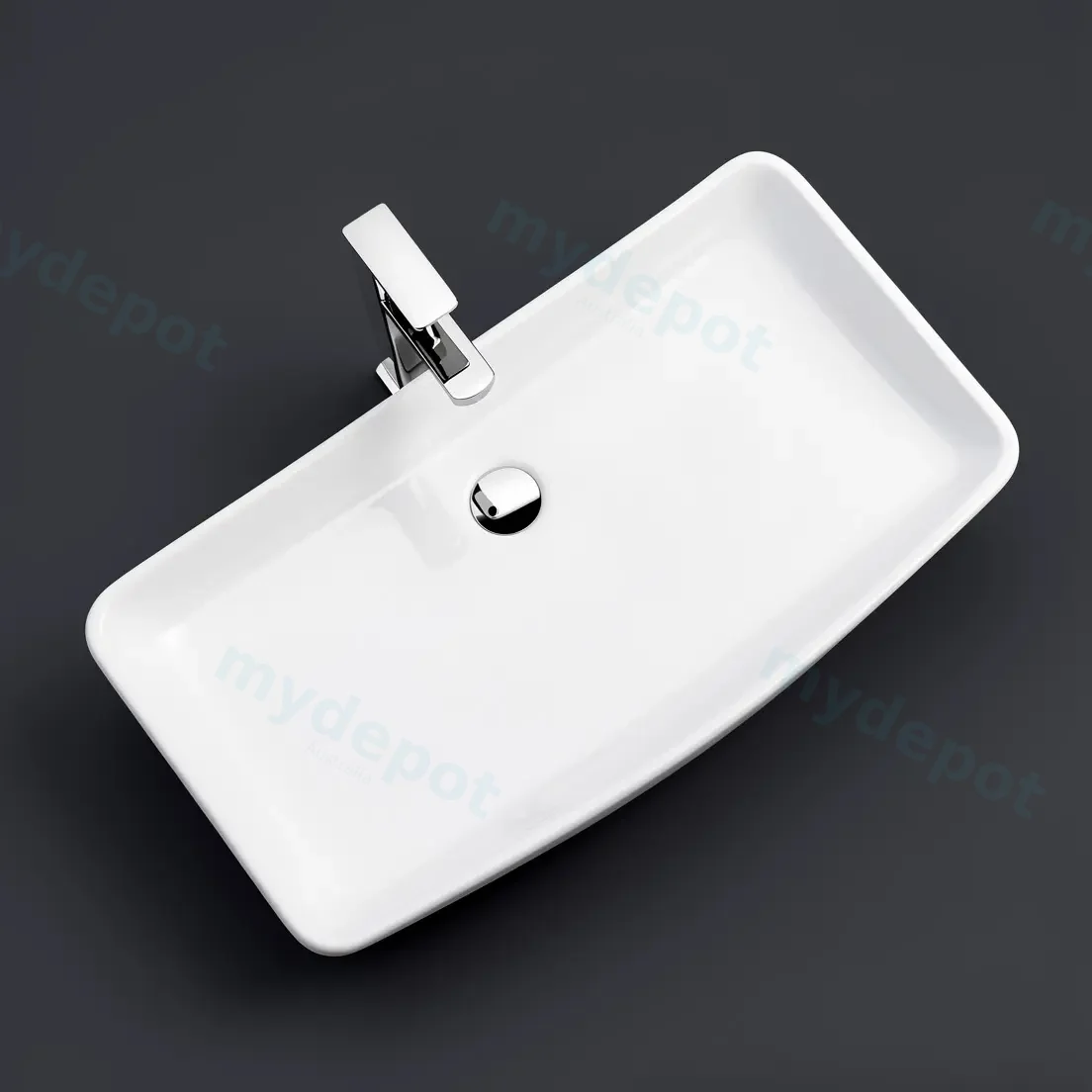 600x385x130mm Rectangle Gloss White Ceramic Above Counter Basin Non-overflow view 6