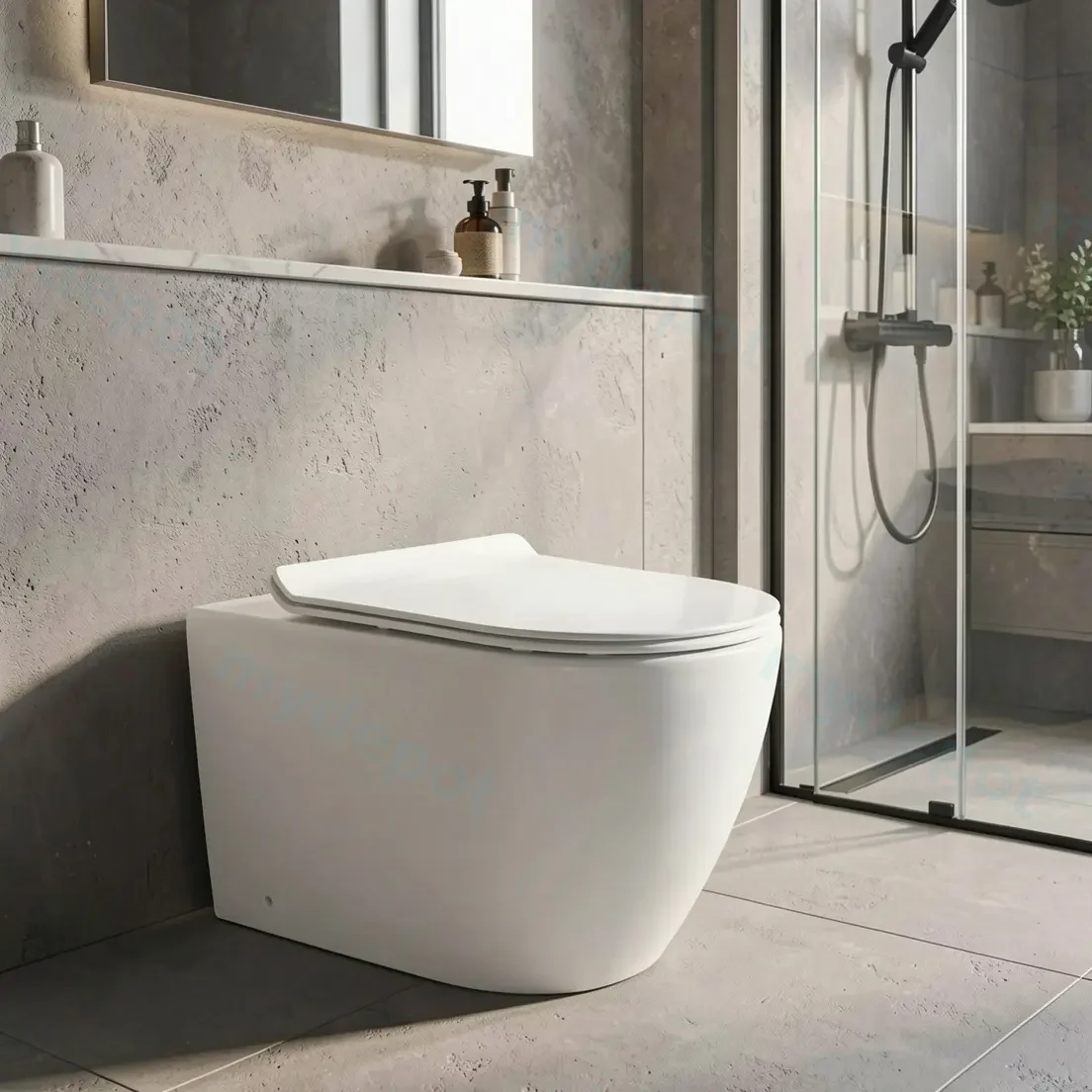Floor Pan Rimless Gloss White Flushing Toilet Gloss White P-trap Roughing -in view 6