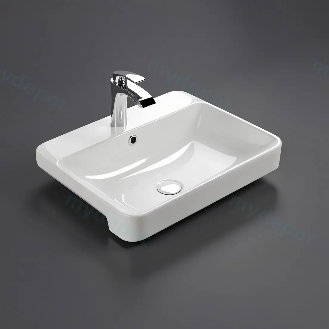 585*460*170mm Gloss White Kliff Fine Ceramic Semi Ress Basin Tap Hole Overflow,32mm Waste view 2