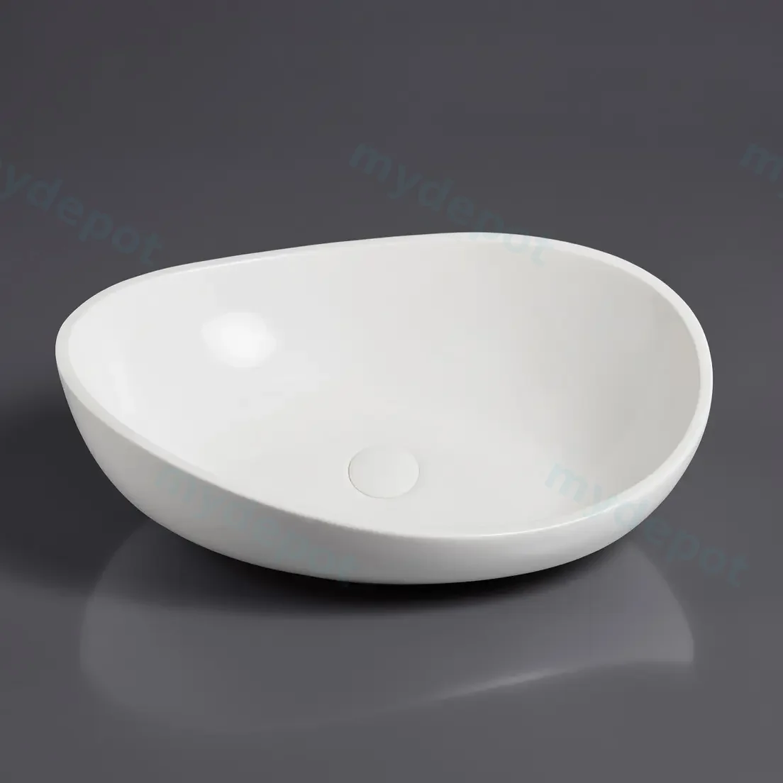 600*370*190mm Gloss White Waverton Solid Surface Stone Above Counter Basin 32mm Waste view 2
