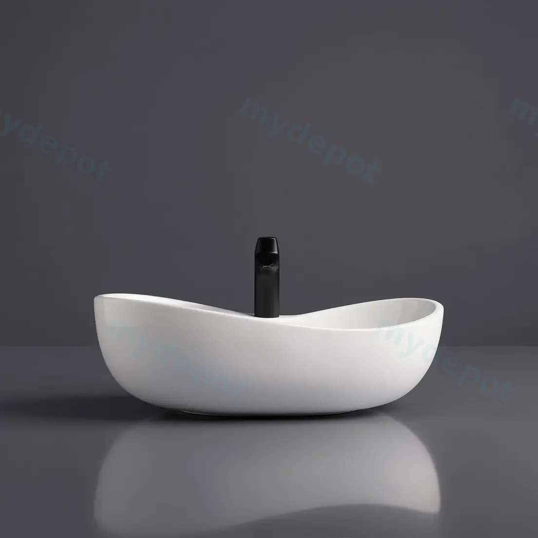 600*370*190mm Gloss White Waverton Solid Surface Stone Above Counter Basin 32mm Waste view 3