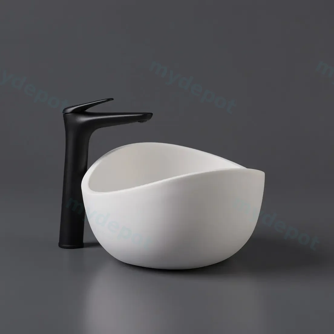 600*370*190mm Matt White Waverton Solid Surface Stone Above Counter Basin 32mm Waste view 4