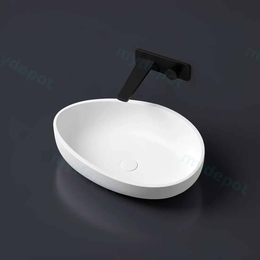 600*370*190mm Matt White Waverton Solid Surface Stone Above Counter Basin 32mm Waste view 3