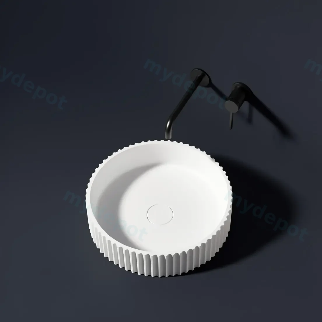 400*400*120mm Matt White Olley Fluted Solid Surface Above Counter Basin 32mm Waste view 6