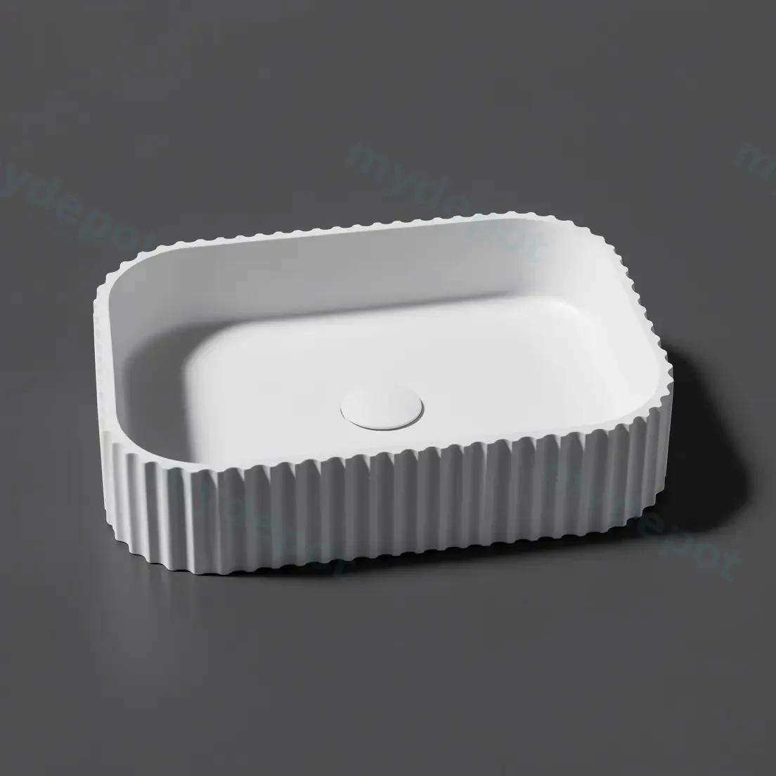500*350*120mm Matt White Japserfluted Solid Surface Above Counter Basin 32mm Waste view 3