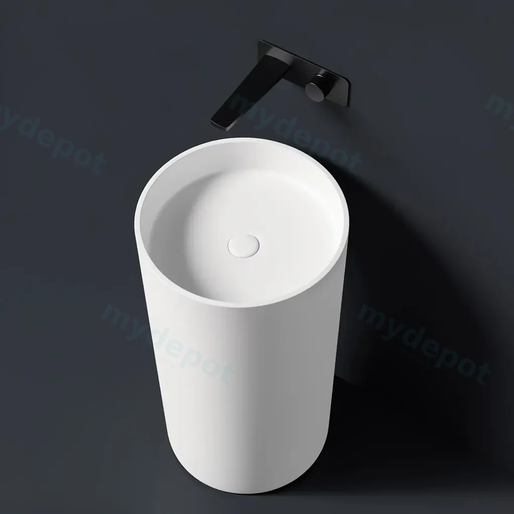 450X450X900mm Matt White Olley Solid Surface Stone Pedestal Basin None Overflow 32mm Waste view 2
