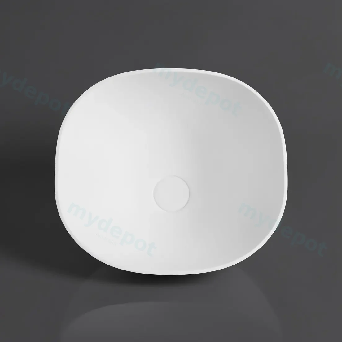 400*400*140mm Matt White Perry Solid Surface Stone Above Counter Basin 32mm Waste view 2