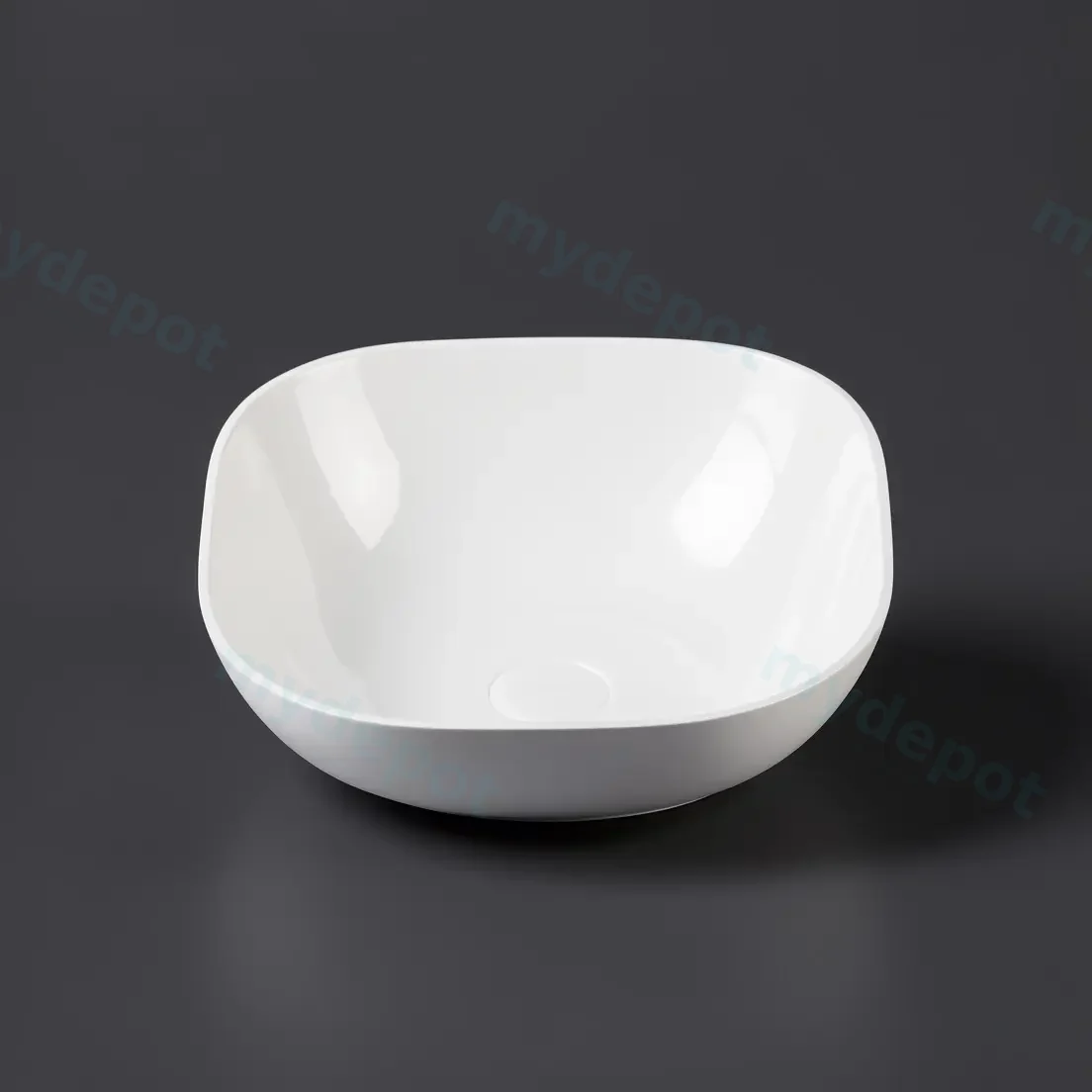 400*400*140mm Matt White Perry Solid Surface Stone Above Counter Basin 32mm Waste view 3
