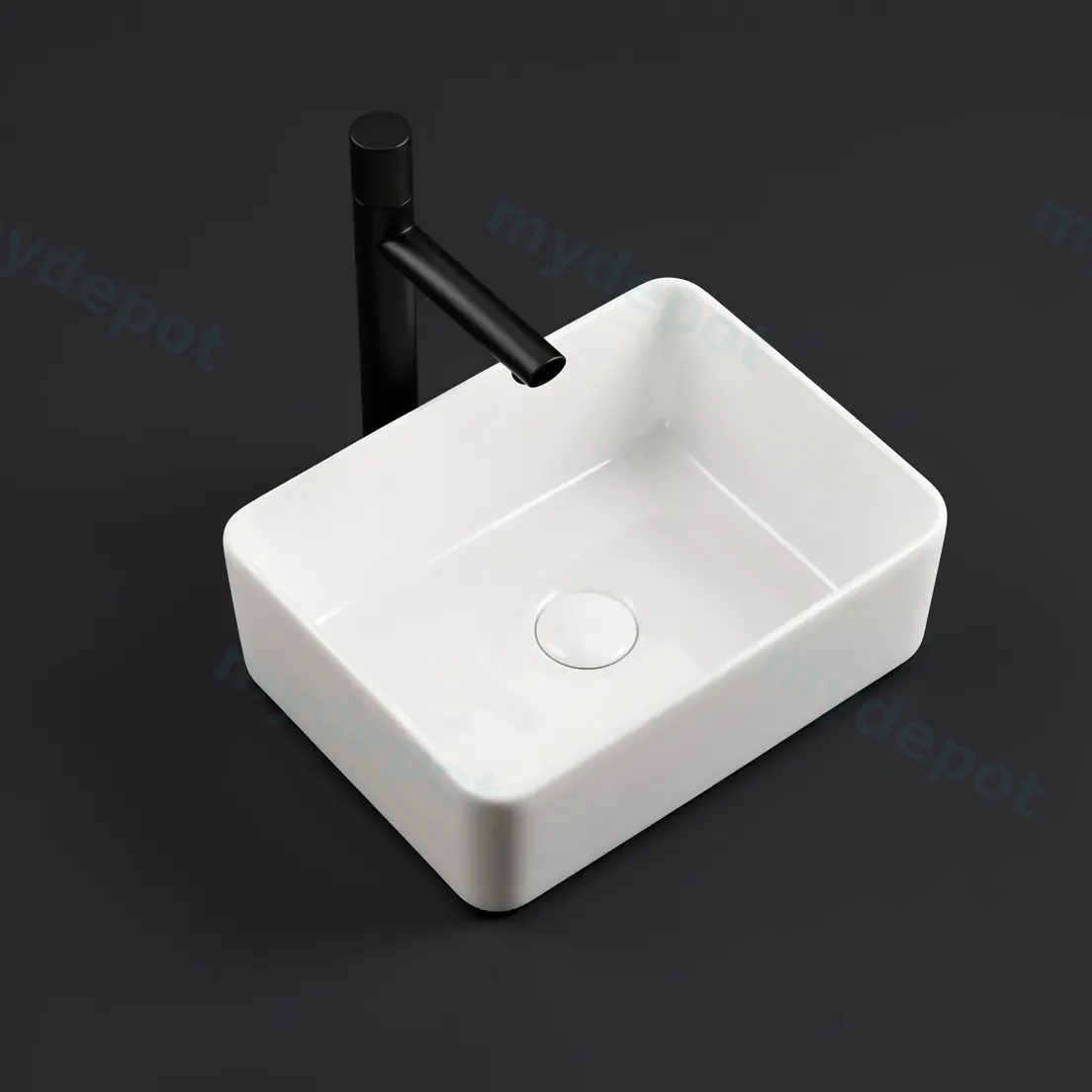 410x300x130mm Rectangle Gloss White Ceramic Above Counter Basin Non-overflow view 4